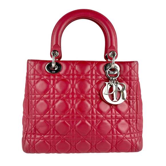 CHRISTIAN DIOR Handbags - Christian Dior Lady Handbag Shoulder Bag in Red and Silver Leather (Z8061)